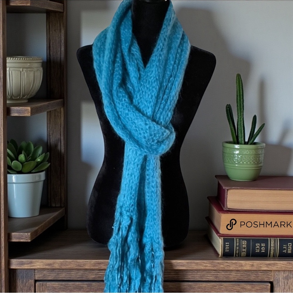 💖 Handknit Turquoise Mohair Scarf 💖